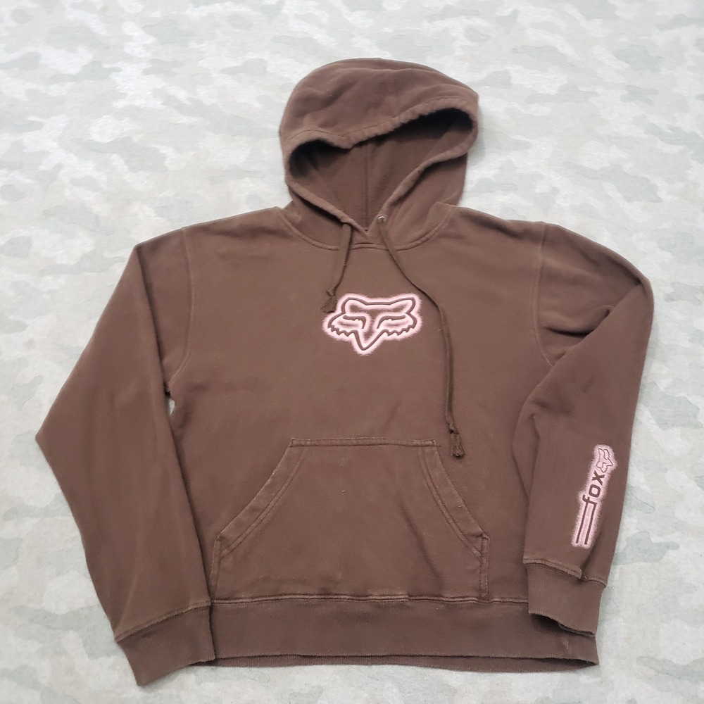 Vintage Fox Racing Sweatshirt Womens Medium Brown Y2k Hoodie Pullover Motorcross